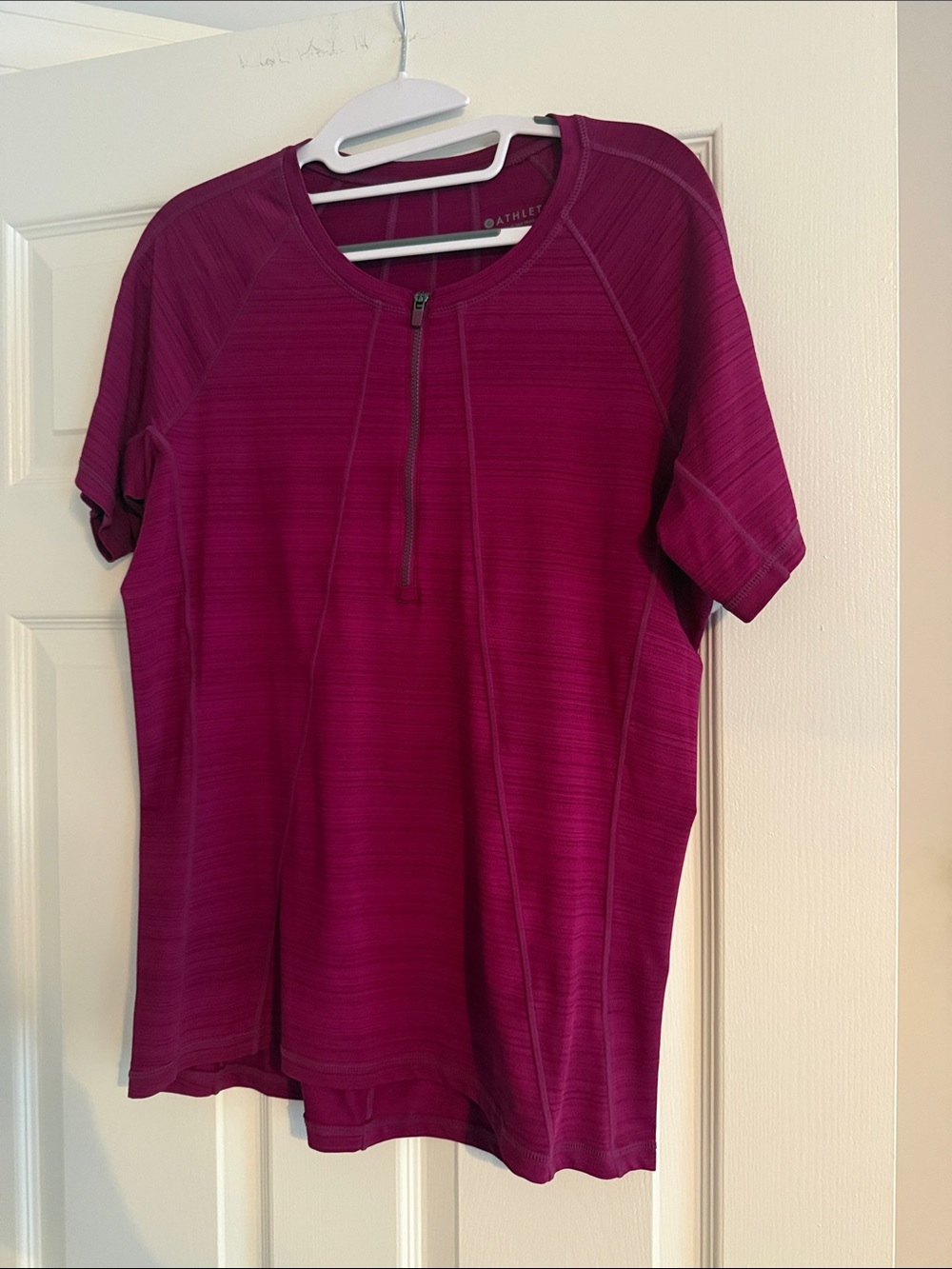 Athleta Magenta Half-Zip Short Sleeve Performance Tee